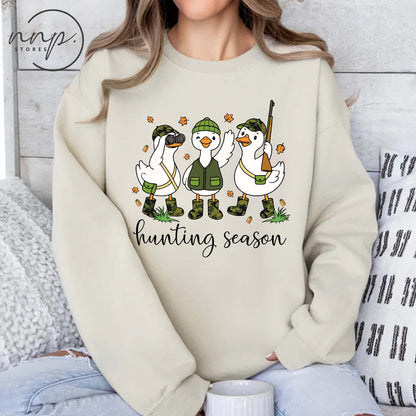 Hunting Season Goose Sweatshirt, Funny Camo Duck Hunter Hoodie, Fall Hunting T Shirt, Toddler Youth Outdoorsman Top, Waterfowl Hunting Tee