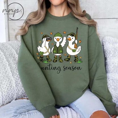 Hunting Season Goose Sweatshirt, Funny Camo Duck Hunter Hoodie, Fall Hunting T Shirt, Toddler Youth Outdoorsman Top, Waterfowl Hunting Tee