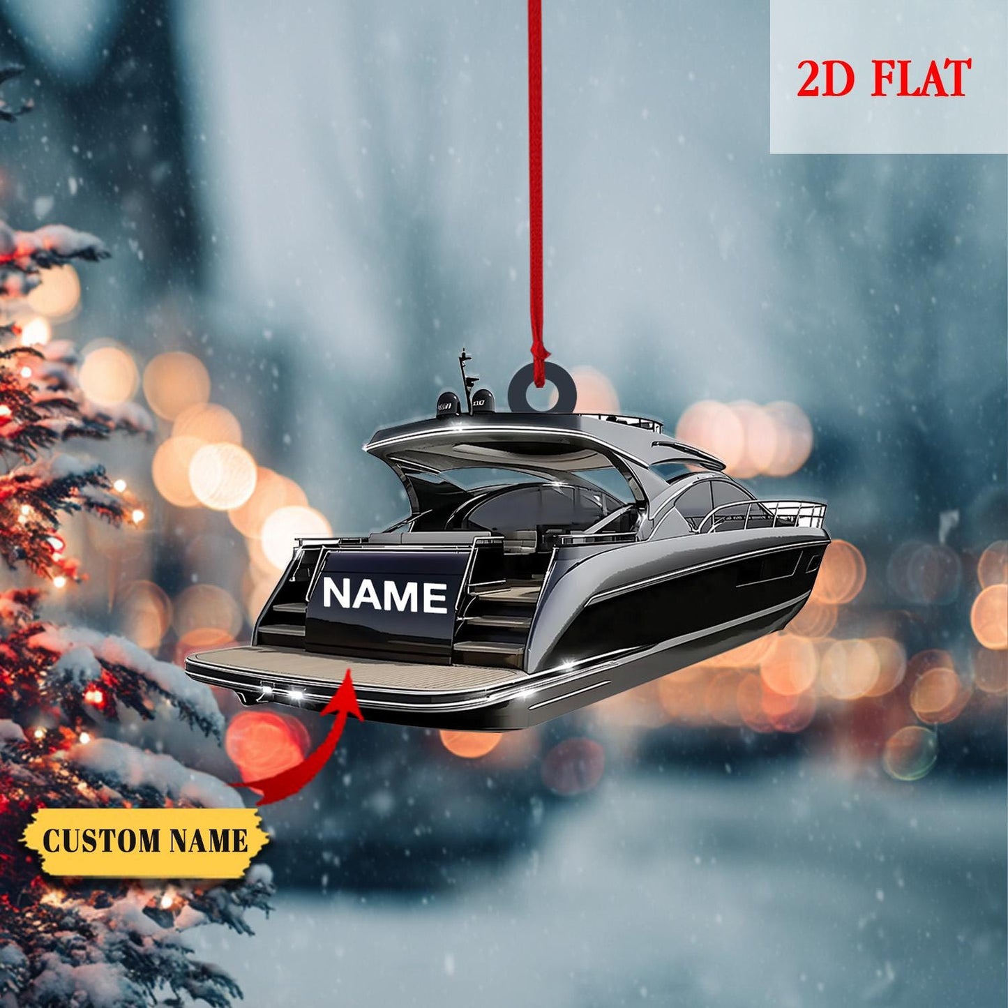 Custom Name Speed Boat Christmas 2D Flat Ornament, Boats Personalized Ornament, Boat Ornament, Fishing Boats, Fishing Boat Ornament