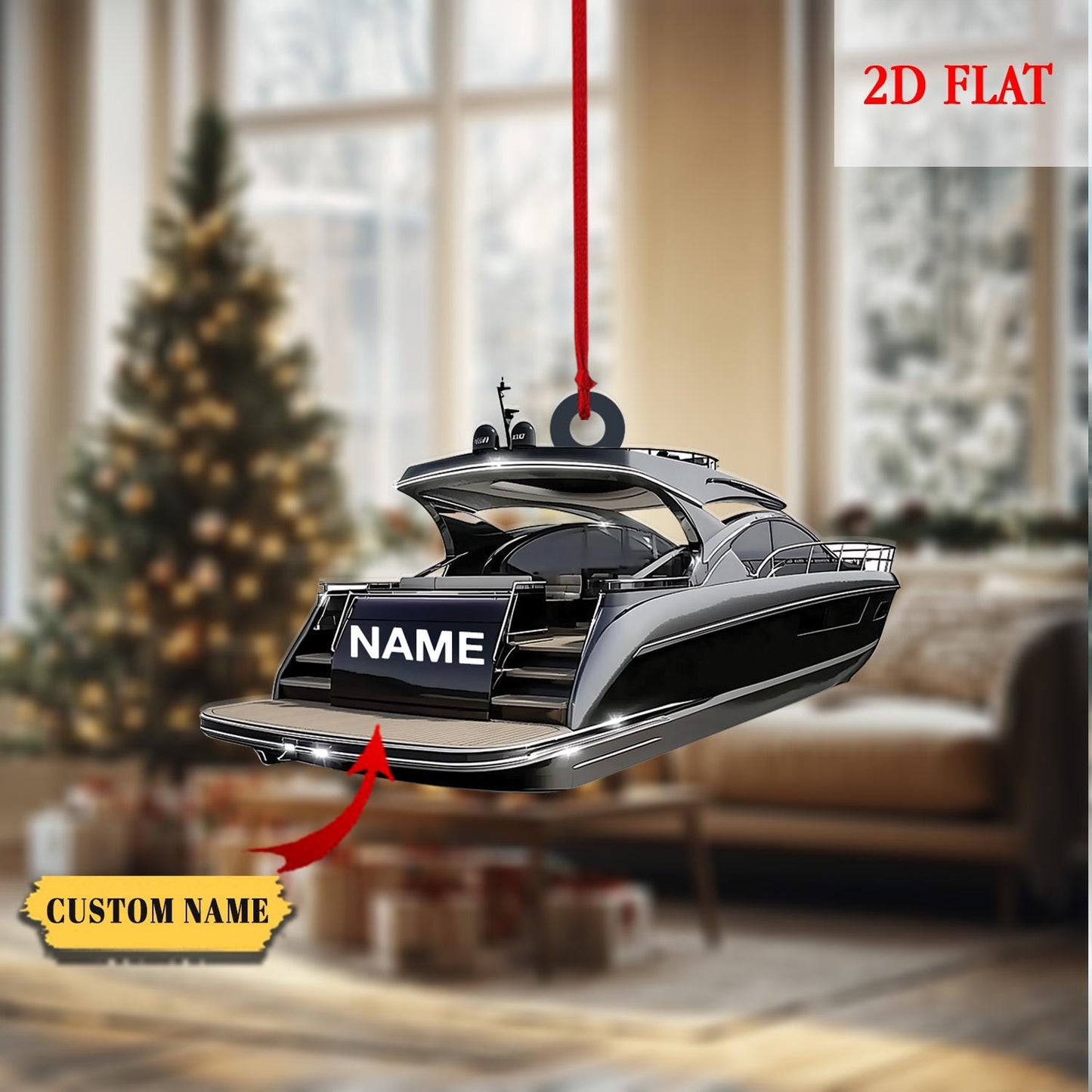 Custom Name Speed Boat Christmas 2D Flat Ornament, Boats Personalized Ornament, Boat Ornament, Fishing Boats, Fishing Boat Ornament