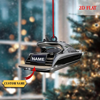 Custom Name Speed Boat Christmas 2D Flat Ornament, Boats Personalized Ornament, Boat Ornament, Fishing Boats, Fishing Boat Ornament