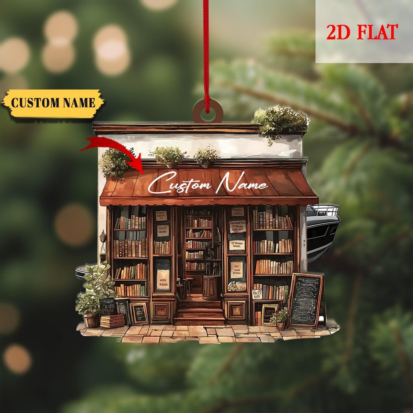 Personalized Bookstore 2D Flat Acrylic Ornament, Bookshop Ornament For Book Lovers, Book Lover Gift, Gift For Librarian, Librarian Christmas