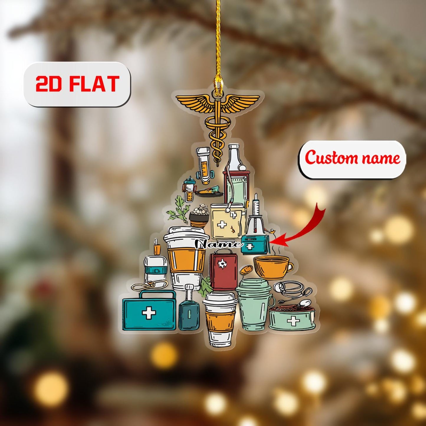 2D acrylic ornament, flat christmas ornament, personalized nurse ornament, custom name ornament, doctor ornament, medical xmas gift