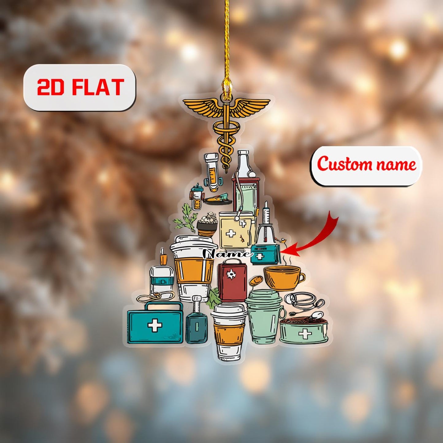 2D acrylic ornament, flat christmas ornament, personalized nurse ornament, custom name ornament, doctor ornament, medical xmas gift