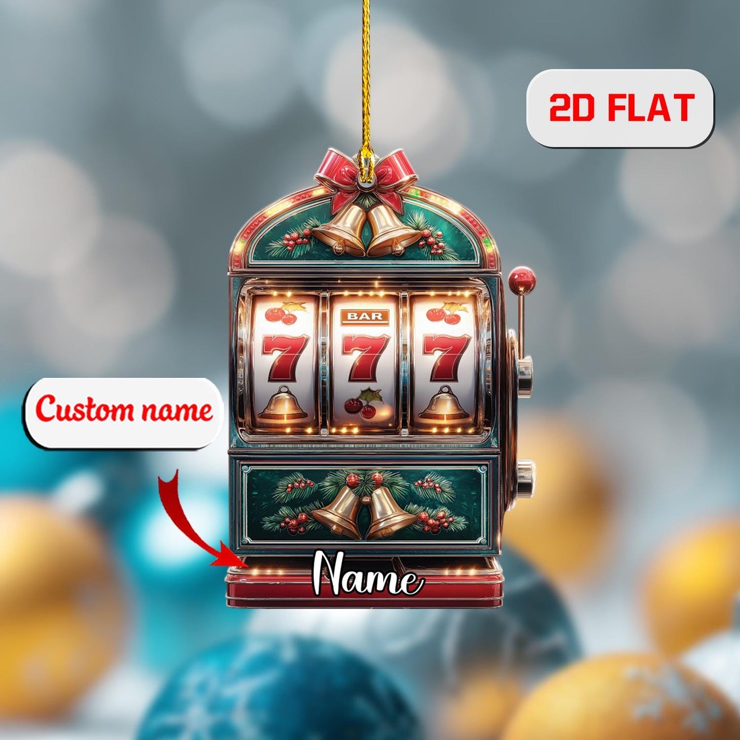 Custom Slot Machine Ornament Personalized Acrylic Decoration Christmas Tree Gift for Gambler Vegas Lover Casino Player Unique Xmas Decor