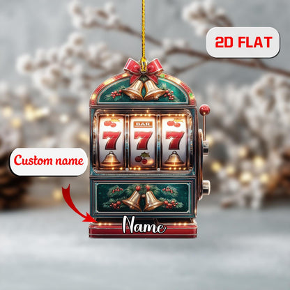 Custom Slot Machine Ornament Personalized Acrylic Decoration Christmas Tree Gift for Gambler Vegas Lover Casino Player Unique Xmas Decor