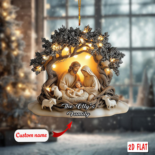 2D acrylic ornament, flat christmas ornament, personalized nativity ornament, custom name ornament, holy family ornament,religious xmas gift