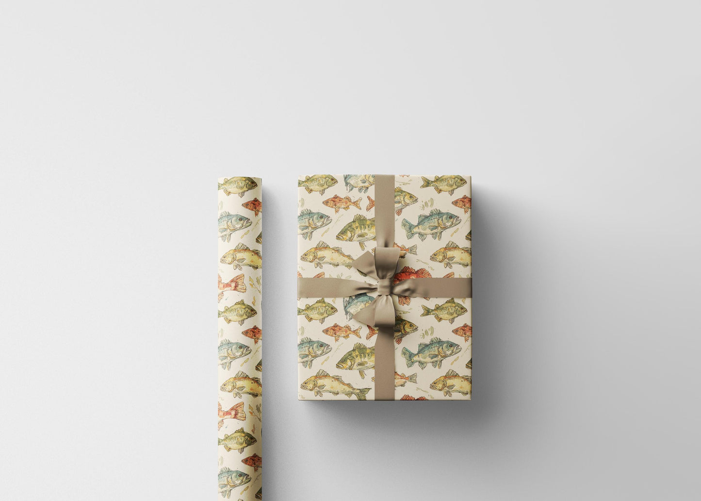 Fishing Wrapping Paper Outdoor Hobby Gift Wrap with Vintage Fish and Rods Print for Nature and Lake Lovers
