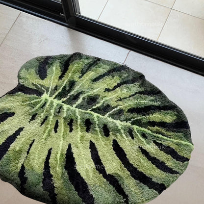 Monstera Rug - Fluffy Monstera Rug - Tufted Monstera Rug - Bedroom Rug - Bath Rug - Housewarming Gift - Washable Rug - Home Decor -Green Rug
