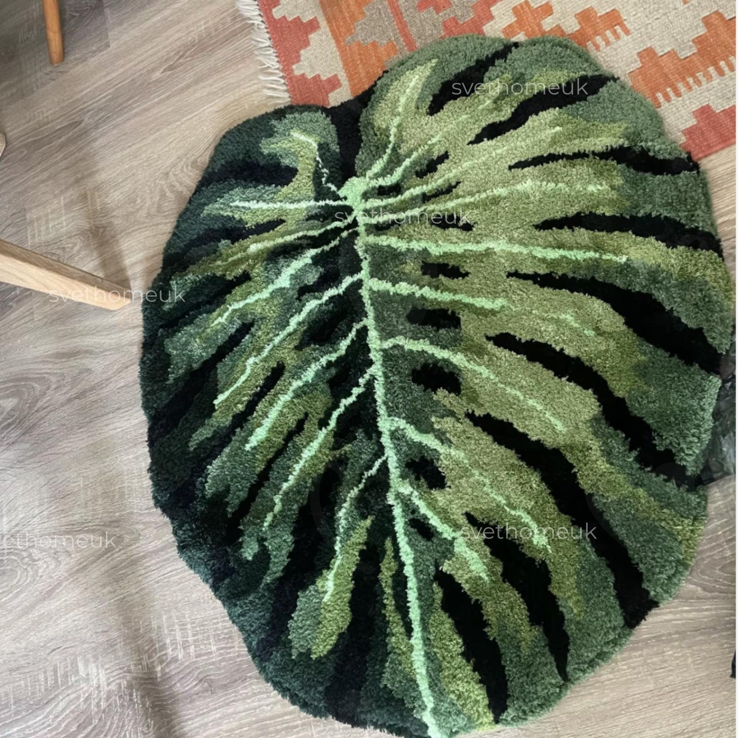 Monstera Rug - Fluffy Monstera Rug - Tufted Monstera Rug - Bedroom Rug - Bath Rug - Housewarming Gift - Washable Rug - Home Decor -Green Rug