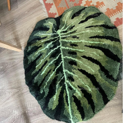 Monstera Rug - Fluffy Monstera Rug - Tufted Monstera Rug - Bedroom Rug - Bath Rug - Housewarming Gift - Washable Rug - Home Decor -Green Rug