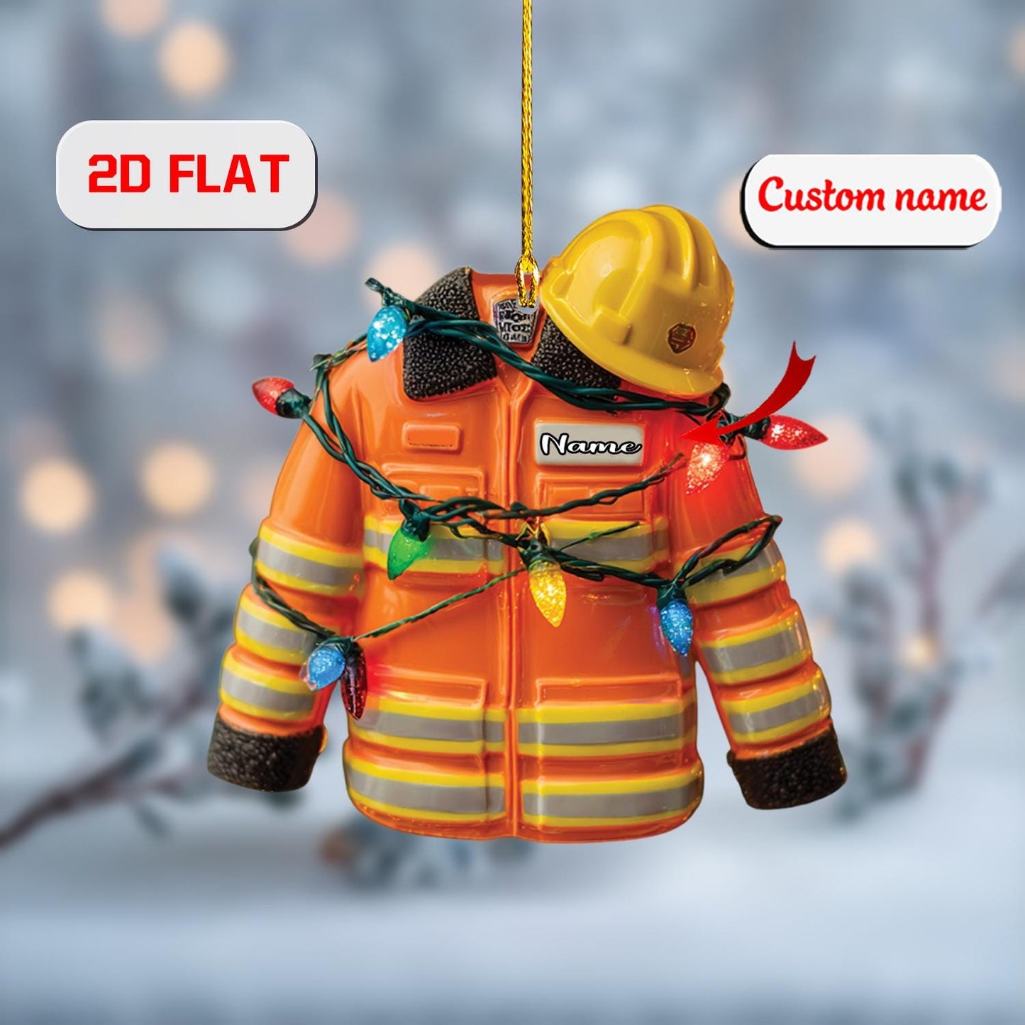 2D Acrylic Christmas Ornament, Firefighter Jacket Holiday Decor, Personalized Hero Ornament, Unique Xmas Tree Gift, Christmas Gift