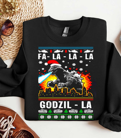 Funny Godzilla Ugly Christmas Sweatshirt, Retro Godzilla Xmas Sweatshirt, Monster Holiday Party Shirt, Funny Christmas Gift