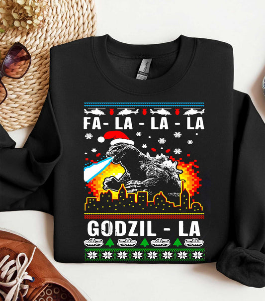 Funny Godzilla Ugly Christmas Sweatshirt, Retro Godzilla Xmas Sweatshirt, Monster Holiday Party Shirt, Funny Christmas Gift