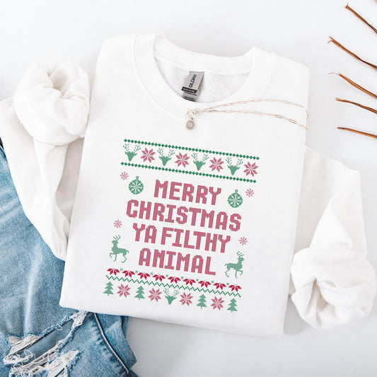 Merry Christmas Ya Filthy Animal Sweatshirt, Ugly Christmas , Funny Christmas Sweat,Christmas Gifts,Christmas Crewneck,Winter