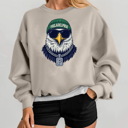 Philadelphia Eagle Sweatshirt, Vintage Graphic Hoodie, Cool Eagle Shirt with Sunglasses, Retro Streetwear Top, Unisex Game Day Outfit