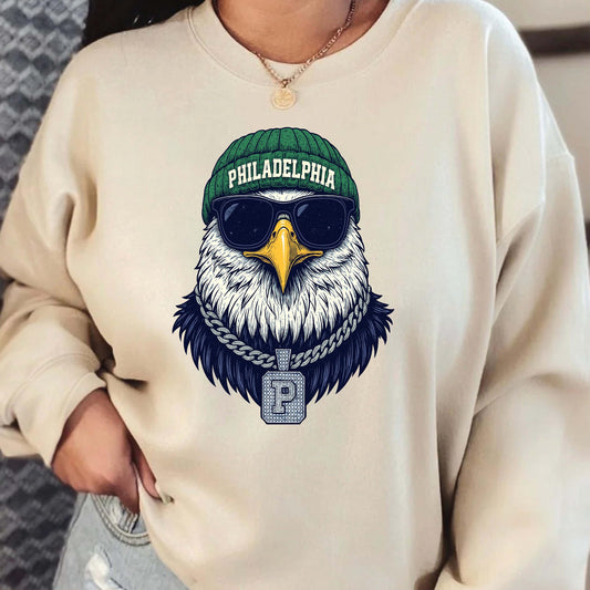 Philadelphia Eagle Sweatshirt, Vintage Graphic Hoodie, Cool Eagle Shirt with Sunglasses, Retro Streetwear Top, Unisex Game Day Outfit