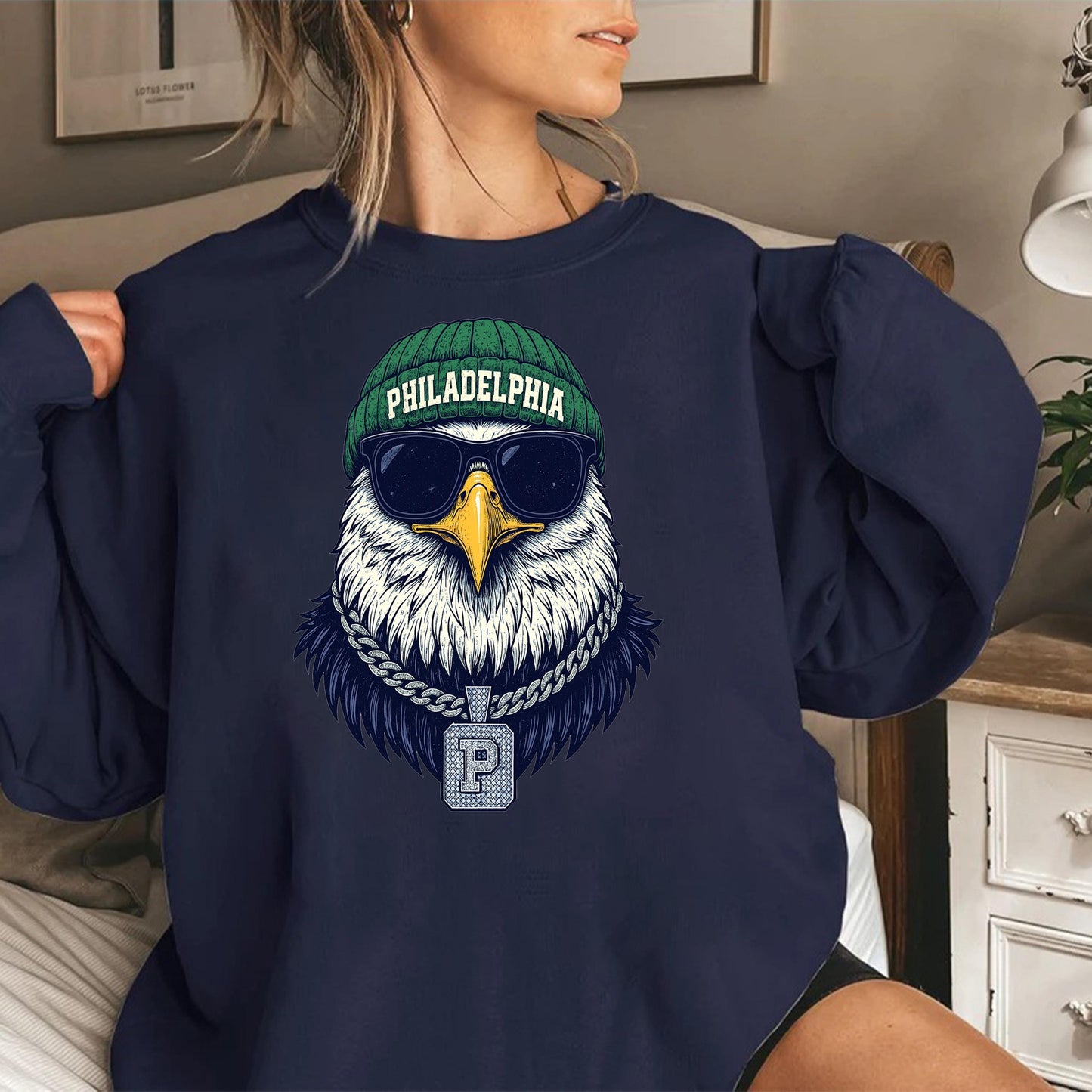 Philadelphia Eagle Sweatshirt, Vintage Graphic Hoodie, Cool Eagle Shirt with Sunglasses, Retro Streetwear Top, Unisex Game Day Outfit