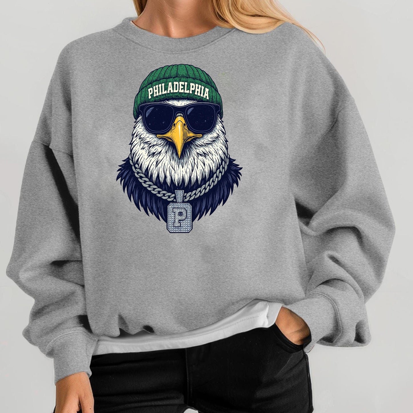 Philadelphia Eagle Sweatshirt, Vintage Graphic Hoodie, Cool Eagle Shirt with Sunglasses, Retro Streetwear Top, Unisex Game Day Outfit