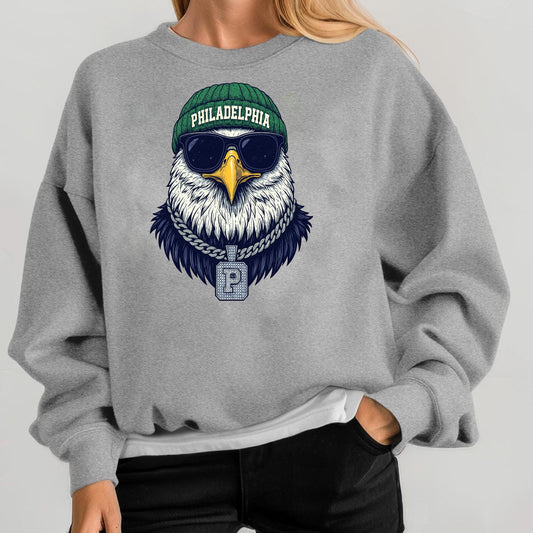 Philadelphia Eagle Sweatshirt, Vintage Graphic Hoodie, Cool Eagle Shirt with Sunglasses, Retro Streetwear Top, Unisex Game Day Outfit