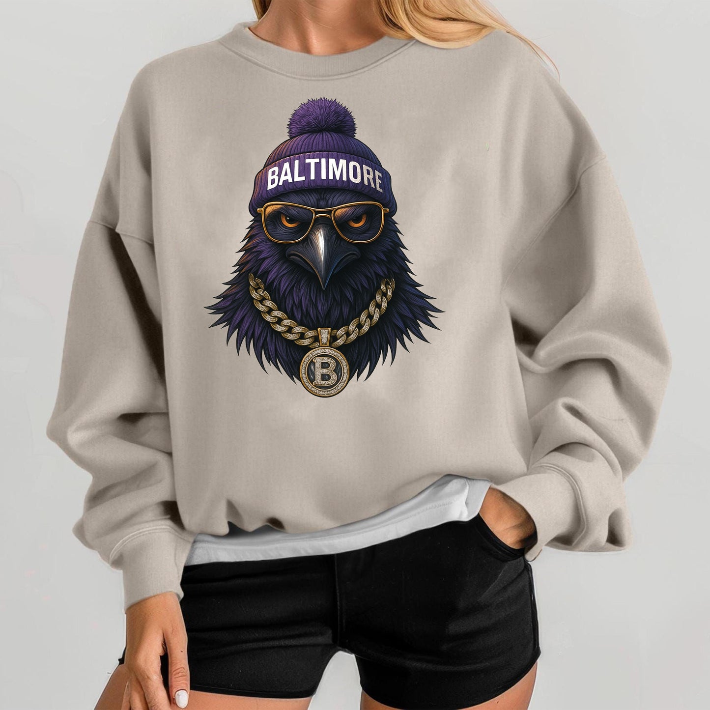 Baltimore Raven Sweatshirt, Cool Bird Graphic Hoodie, Vintage Streetwear Top, Retro Hip Hop Raven Shirt, Unisex Game Day Outfit Gift