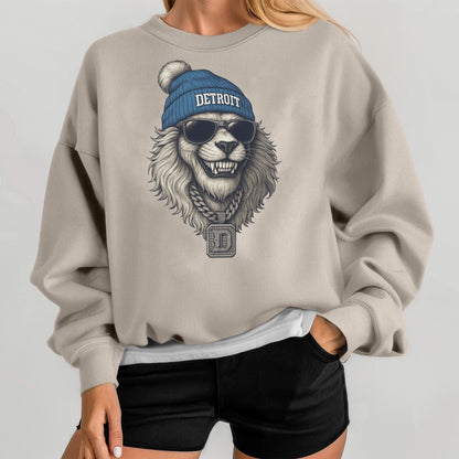 Detroit Lion Sweatshirt, Cool Animal Graphic Hoodie, Vintage Streetwear Top, Retro Hip Hop Lion Shirt, Unisex Oversized Game Day Outfit