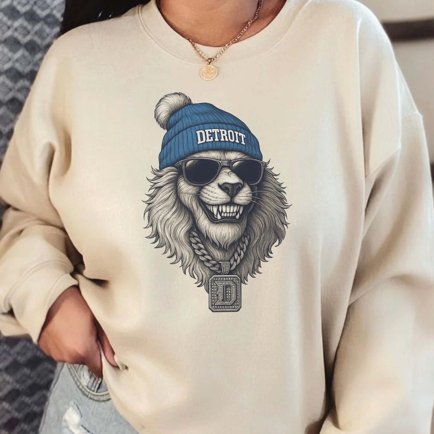 Detroit Lion Sweatshirt, Cool Animal Graphic Hoodie, Vintage Streetwear Top, Retro Hip Hop Lion Shirt, Unisex Oversized Game Day Outfit