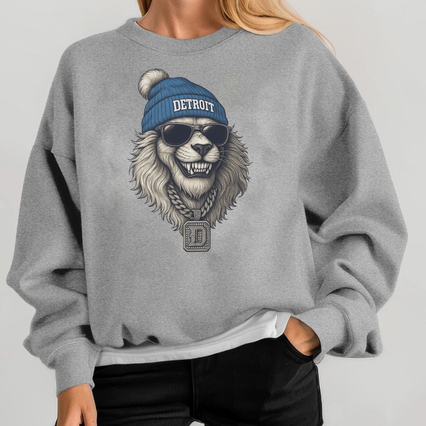 Detroit Lion Sweatshirt, Cool Animal Graphic Hoodie, Vintage Streetwear Top, Retro Hip Hop Lion Shirt, Unisex Oversized Game Day Outfit