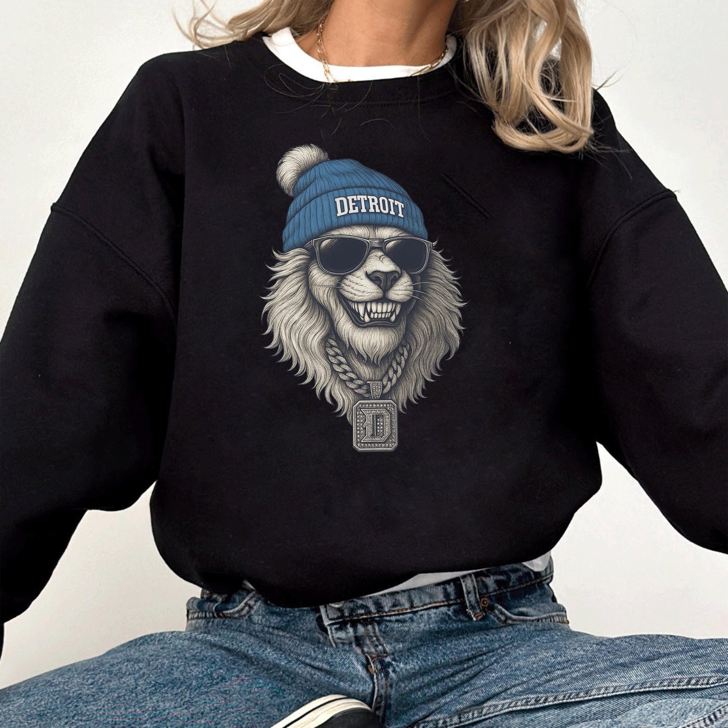 Detroit Lion Sweatshirt, Cool Animal Graphic Hoodie, Vintage Streetwear Top, Retro Hip Hop Lion Shirt, Unisex Oversized Game Day Outfit