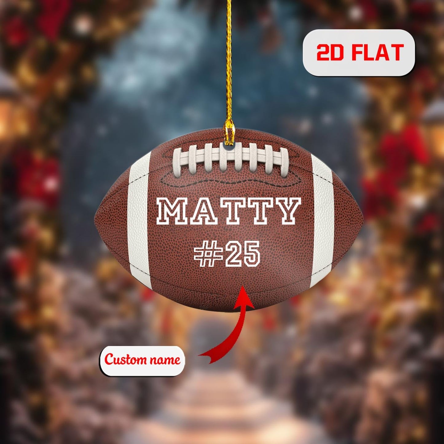 Personalized Football Christmas Ornament with Custom Name and Number, Sports Team Holiday Decoration, Gift for Football Player Fans