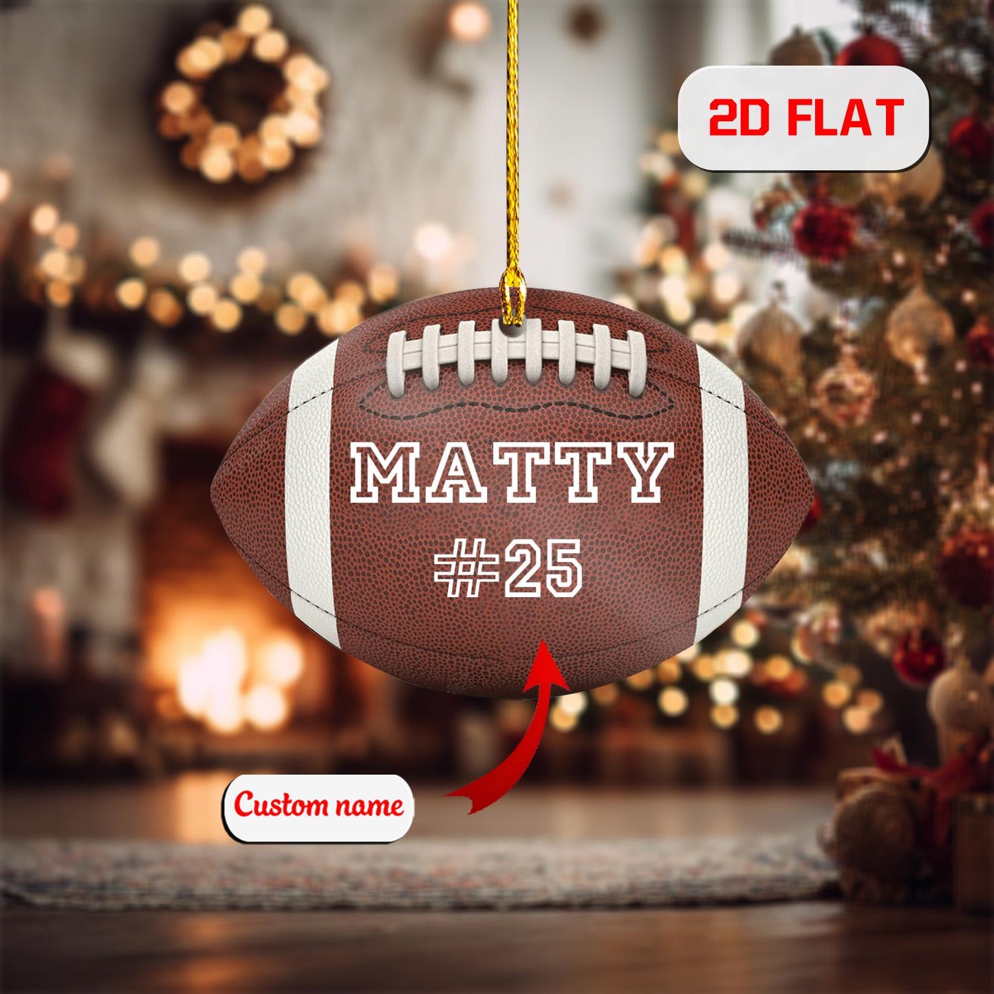 Personalized Football Christmas Ornament with Custom Name and Number, Sports Team Holiday Decoration, Gift for Football Player Fans