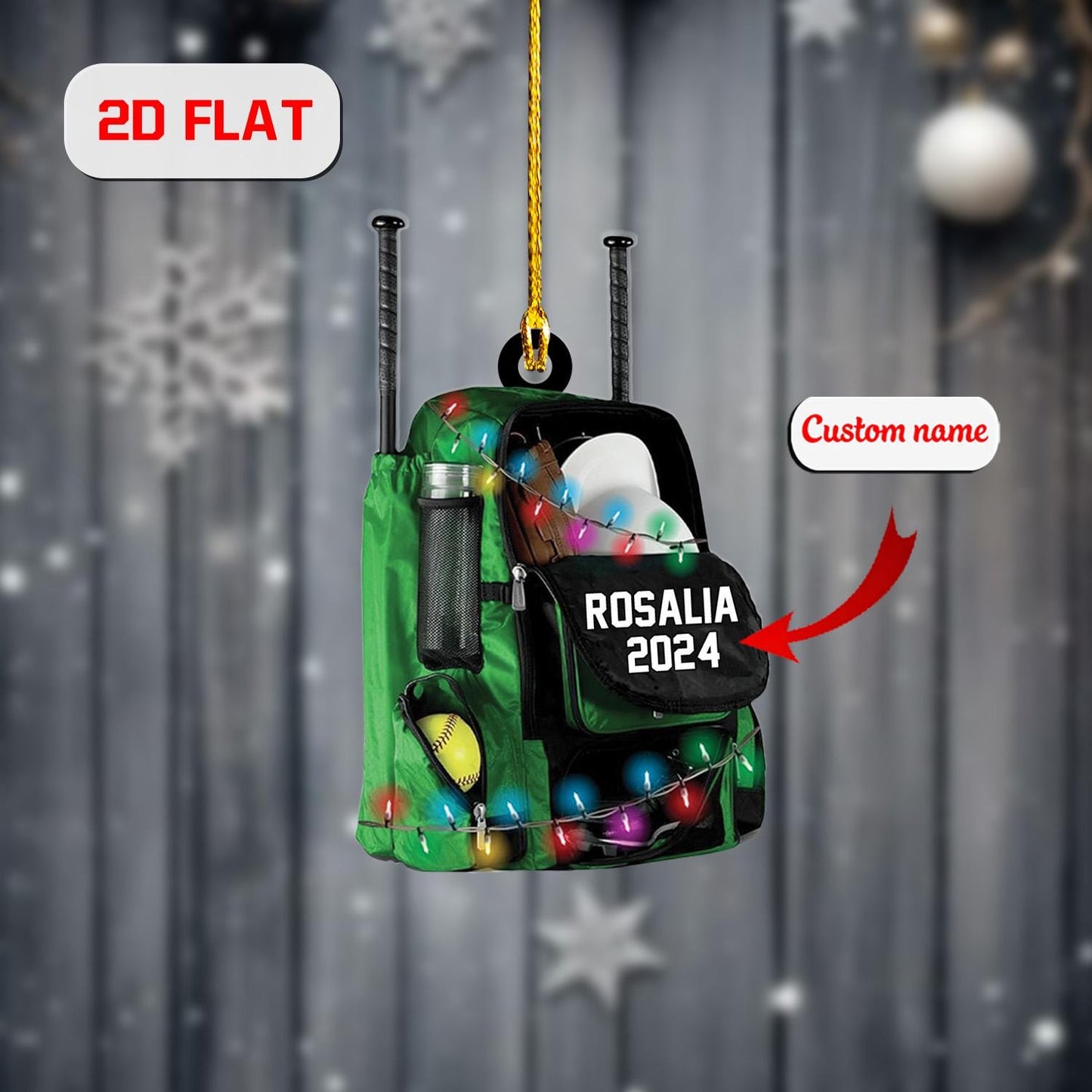 Personalized Sports Backpack Ornament, Custom Name and Year Christmas Decoration, Holiday Keepsake for Baseball or Softball Fans