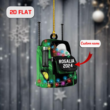 Personalized Sports Backpack Ornament, Custom Name and Year Christmas Decoration, Holiday Keepsake for Baseball or Softball Fans