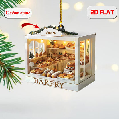 2D Acrylic Christmas Ornament, Bakery Display Shop Holiday Decor with Bread and Pastries, Personalized Baker Ornament, Christmas Gift