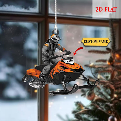 Personalized Snowmobile Acrylic Christmas Ornament 2D Flat for Snowmobile Lovers, Gift for Snowmobile Lovers Snowmobile Rider Ornament