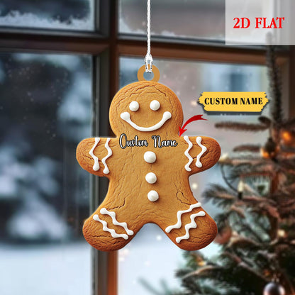 Personalized Christmas Gingerbread Cookies 2D Flat Acrylic Ornament, Cookie Ornament Gift for Christmas, Gingerbread Ornament Kids Ornaments