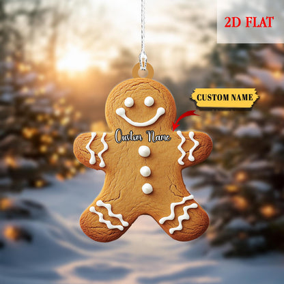 Personalized Christmas Gingerbread Cookies 2D Flat Acrylic Ornament, Cookie Ornament Gift for Christmas, Gingerbread Ornament Kids Ornaments