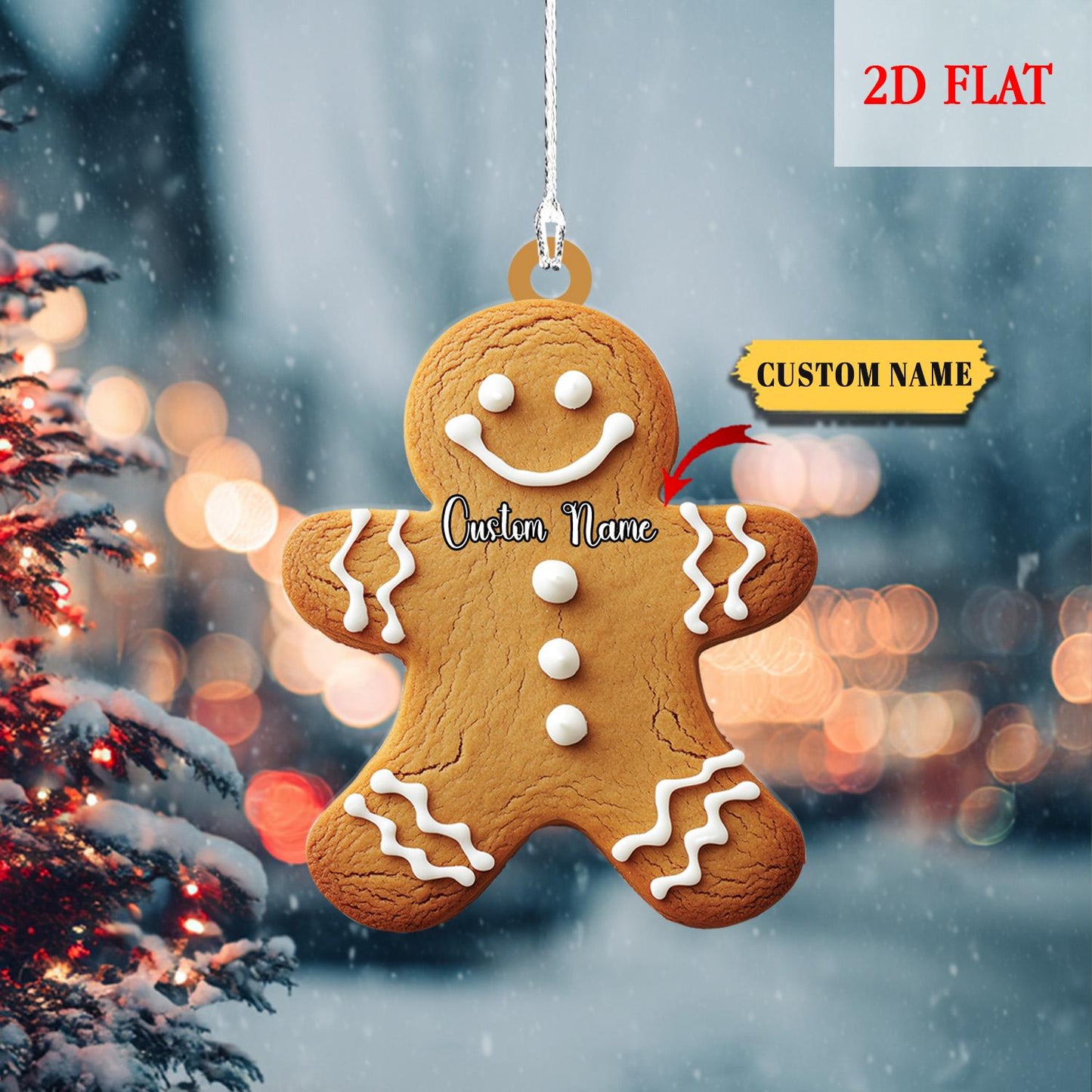 Personalized Christmas Gingerbread Cookies 2D Flat Acrylic Ornament, Cookie Ornament Gift for Christmas, Gingerbread Ornament Kids Ornaments