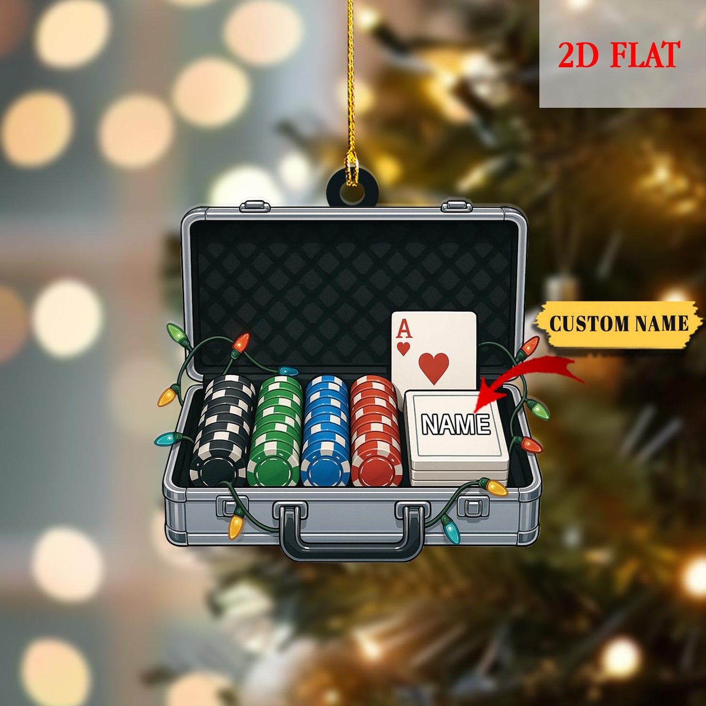 Personalized Poker Car 2D Flat Ornament , Casino Poker Chips Ornament ,Poker Christmas Ornament, Poker Xmas Ornament, Casino Ornament