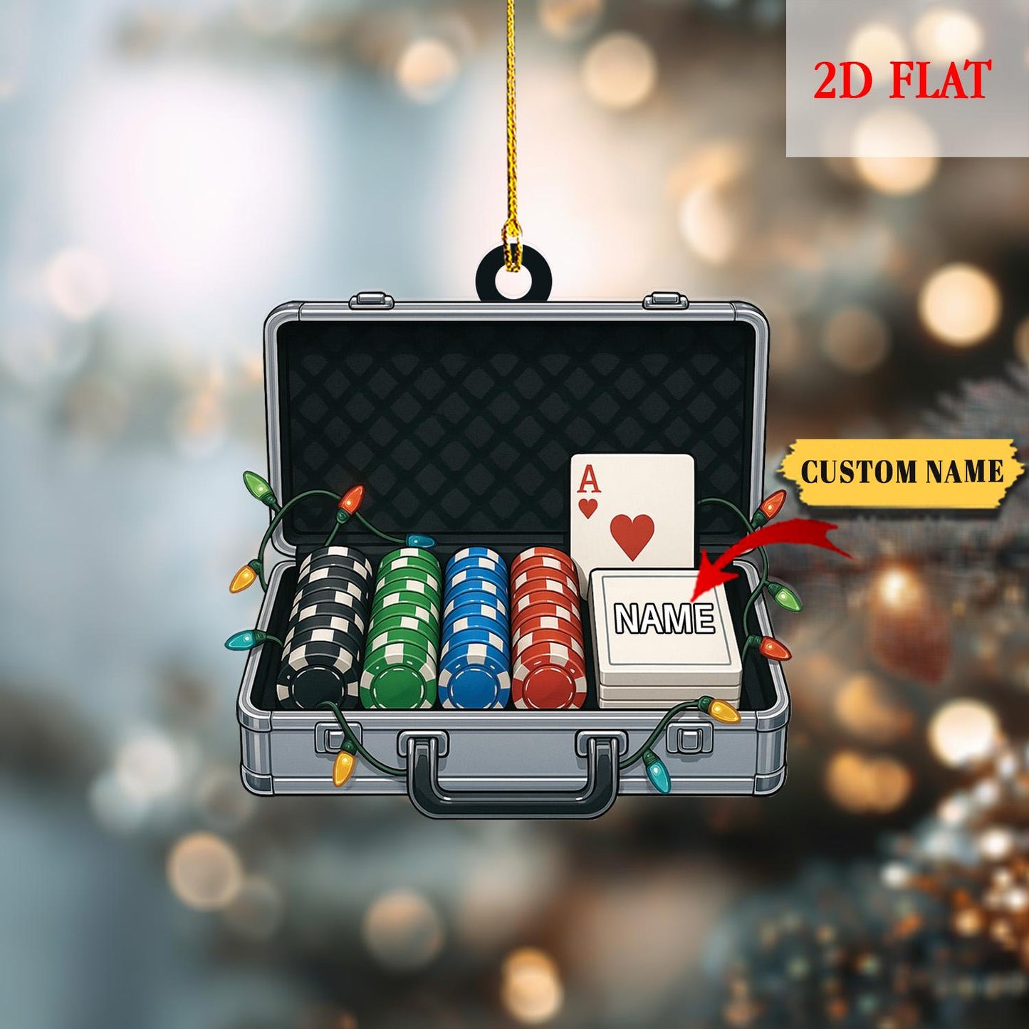 Personalized Poker Car 2D Flat Ornament , Casino Poker Chips Ornament ,Poker Christmas Ornament, Poker Xmas Ornament, Casino Ornament