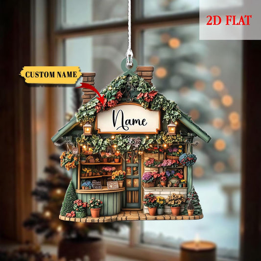 Personalized Flower Shop 2D Flat Ornament, Florist Christmas Ornament, Holiday Acrylic Decoration, Gift for Flower Lovers and Gardeners