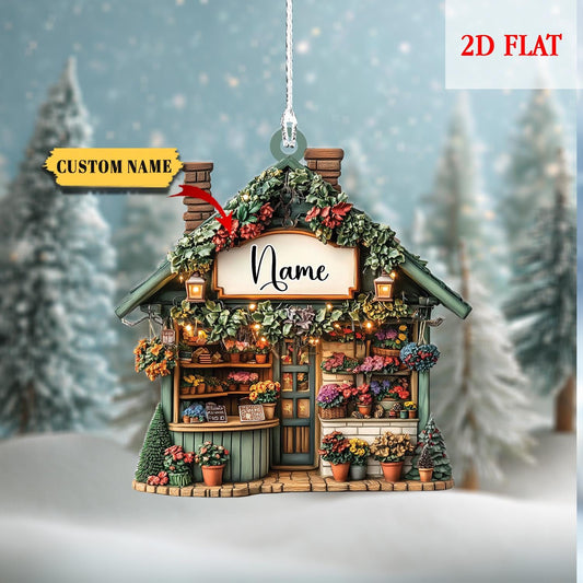 Personalized Flower Shop 2D Flat Ornament, Florist Christmas Ornament, Holiday Acrylic Decoration, Gift for Flower Lovers and Gardeners