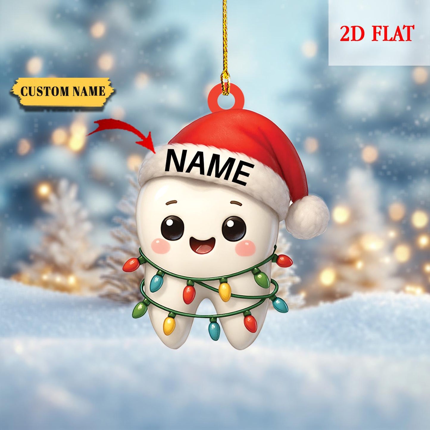 Personalized Teeth Dentist Christmas 2D Flat Ornament, Dentist Christmas Gift, Gift For Teeth Lover, Dental Squad Ornament, Christmas Decor