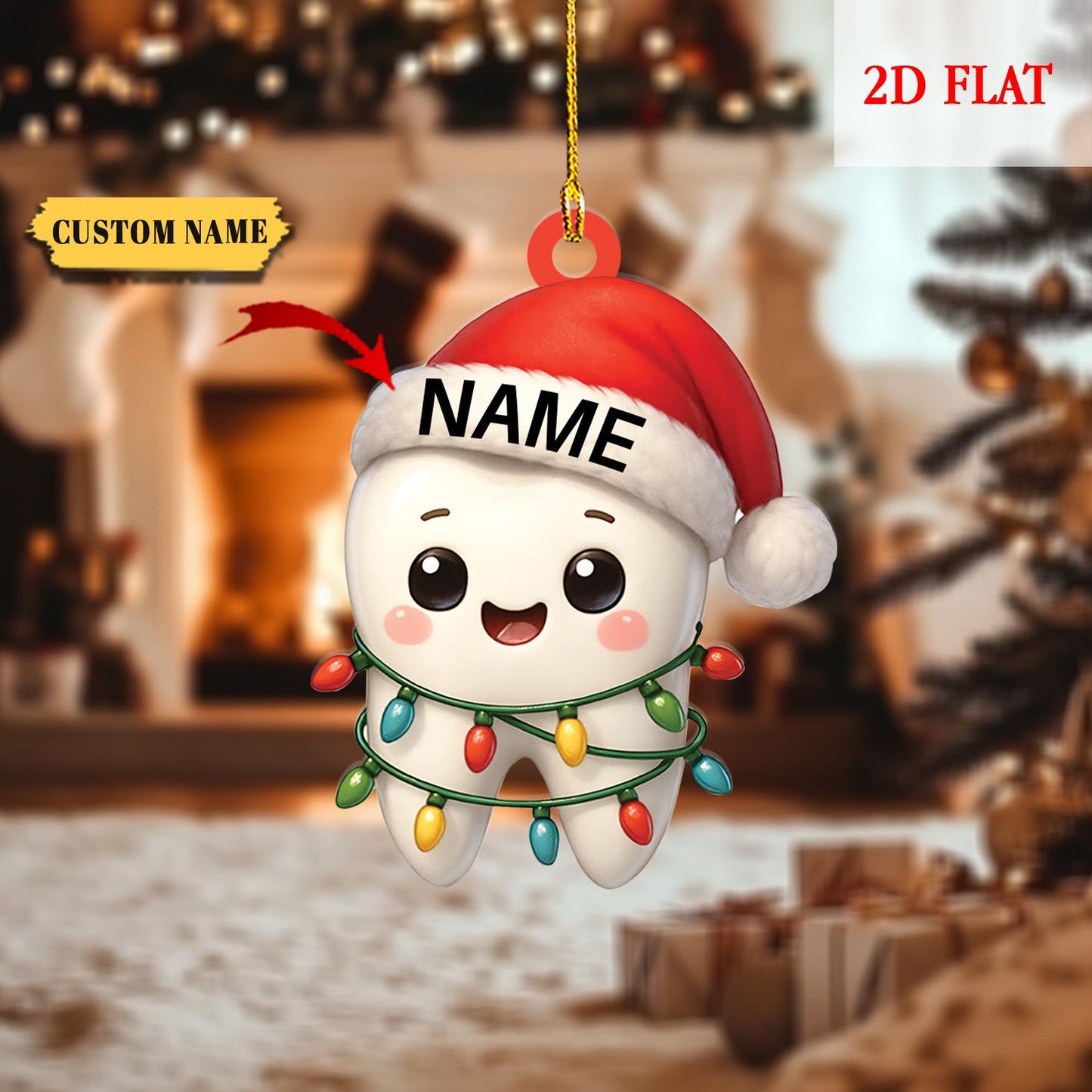 Personalized Teeth Dentist Christmas 2D Flat Ornament, Dentist Christmas Gift, Gift For Teeth Lover, Dental Squad Ornament, Christmas Decor