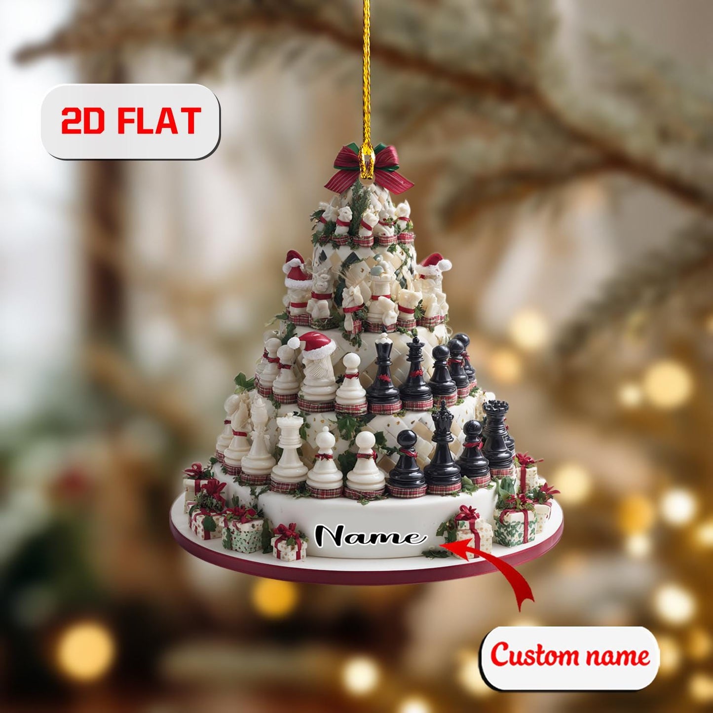 2D Acrylic Christmas Ornament, Chess Christmas Tree Holiday Decor with Game Pieces, Unique Ornament for Players, Christmas Gift