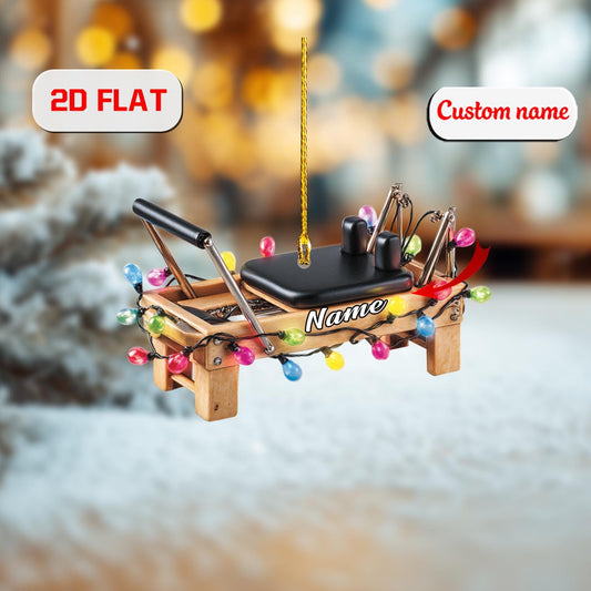 2D Acrylic Christmas Ornament, Pilates Reformer Holiday Decor with Lights, Fitness Ornament for Instructors and Yogis, Christmas Gift