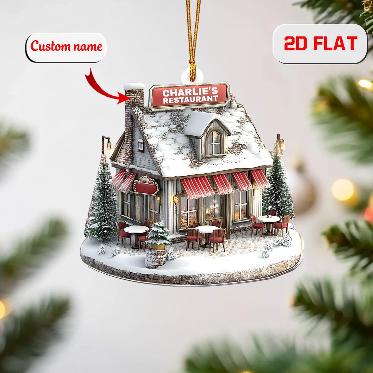 Personalized Restaurant Ornament Custom Name, Acrylic Christmas Decoration, Café House Ornament Gift for Chef Owner Food Lover Family