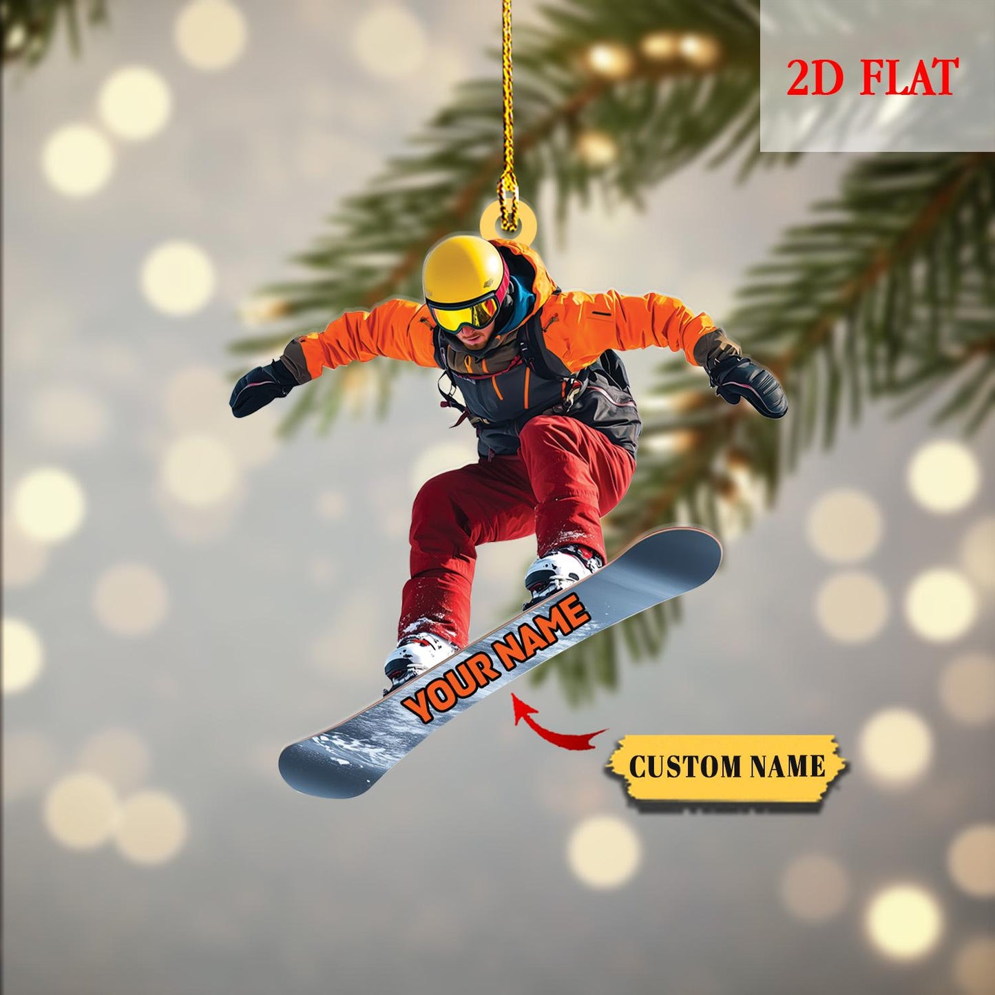 Personalized Snowboard 2D Flat Acrylic Ornament, Winter Sports Ornaments for Boys, Family Vacation, Snowboarding Gifts, Snowboarder Decor