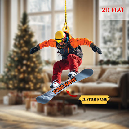 Personalized Snowboard 2D Flat Acrylic Ornament, Winter Sports Ornaments for Boys, Family Vacation, Snowboarding Gifts, Snowboarder Decor
