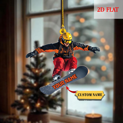 Personalized Snowboard 2D Acrylic Ornament, Winter Sports Ornaments for Boys, Unique Winter Sports Holiday Gift for Snowboarder Boys Girls